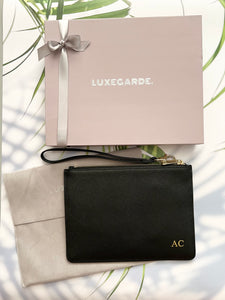 Luxegarde's Saffiano Leather Wristlet Pouch is perfect as a gift or something to treat yourself with. Personalise and monogram with gold foil or blind embossing. Perfect as wedding favours or gifts for the bridal party.
