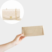 Load image into Gallery viewer, Luxegarde&#39;s Chanel Small Diana Bag Organizer will help to maintain the base shape of the purse and allow you to better organize your bag. We measure and design our Bag Organizer Inserts from scratch to ensure a perfect fit.
