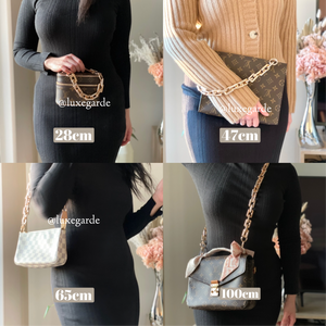 Our Chunky Gold Chain Strap is the perfect accessory to customise your existing bags (eg Louis Vuitton Mini Pochette Accessoires, Pochette Metis, Speedy, Chanel Classic Flap) or convert your favourite SLG into a bag (eg Toiletry 26).