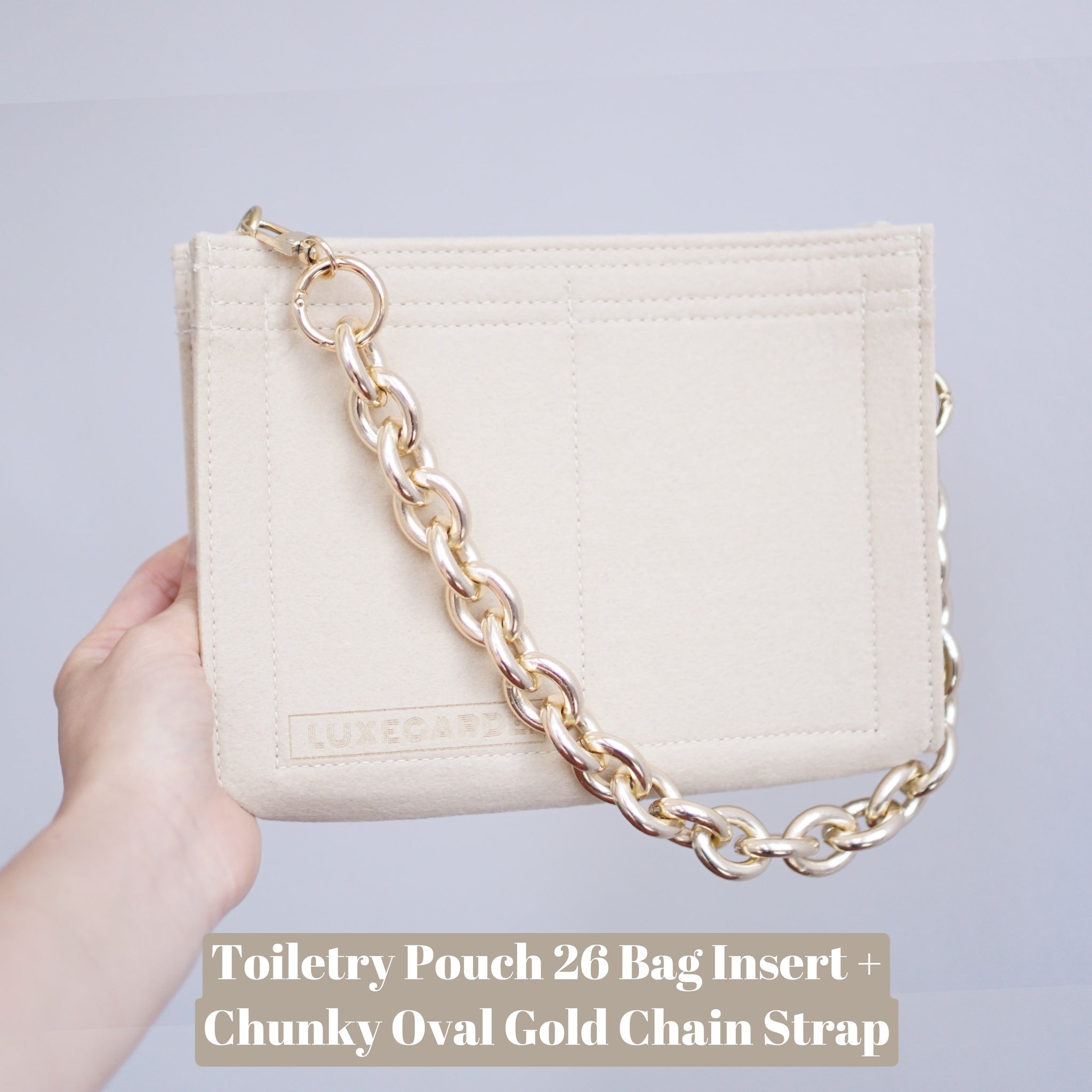 Toiletry Pouch 26 Crossbody Conversion Kit with Chunky Oval Gold Chain  Strap – Luxegarde