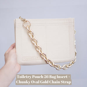 Toiletry Pouch 26 Crossbody Conversion Kit with Chunky Oval Gold Chain Strap  – Luxegarde