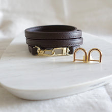Load image into Gallery viewer, Luxegarde’s D Rings are perfect for converting small leather goods that don’t have existing metal loops to clip on chains, but do have e.g. a leather tab onto which the D Rings can be attached. Suitable for Louis Vuitton Cosmetic Pouch, Nice Nano, Mini Nano etc. Customise with a leather strap!