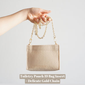 Our Toiletry Pouch 19 Bag Shaper / Organizer is the ultimate accessory for this Louis Vuitton Pouch! It will help to convert the Pouch into a crossbody bag, maintain the shape and prevent keys and pens from marking the bottom. You can add our 24k Gold-Plated Chain or Premium Gold Chain to finish the look!