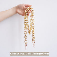 Load image into Gallery viewer, Our Chunky Oval Gold Chain Strap is the perfect accessory to customise your existing bags (eg Louis Vuitton Mini Pochette Accessoires, Pochette Metis, Speedy, Chanel Classic Flap) or convert your favourite SLG into a bag (eg Toiletry 26).