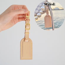 Load image into Gallery viewer, Luxegarde’s Vachetta Leather Luggage Tag With Clip is the perfect accessory to customise the look of your Louis Vuitton bags and purses! Comes with a gold buckle clip so it&#39;s ready to be clipped on onto any hardware or keychain. This luggage tag can be customised with monogram letters or emojis!