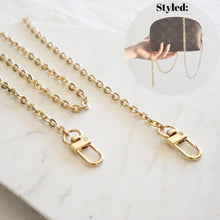 Load image into Gallery viewer, Luxegarde&#39;s Delicate Gold Chain Strap is similar to the Felicie strap and is the perfect accessory to customise the look of your existing bags, convert your favourite small leather goods into a bag or just as a replacement strap (For Louis Vuitton Mini Pochette, Pochette Accessoires, Pochette Metis, Speedy), and Cosmetic Pouch adding D Rings