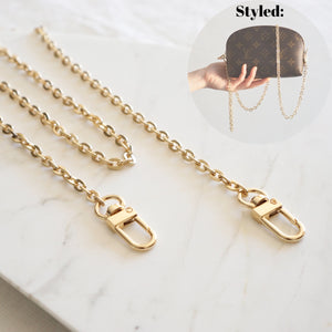 Luxegarde's Delicate Gold Chain Strap is similar to the Felicie strap and is the perfect accessory to customise the look of your existing bags, convert your favourite small leather goods into a bag or just as a replacement strap (For Louis Vuitton Mini Pochette, Pochette Accessoires, Pochette Metis, Speedy), and Cosmetic Pouch adding D Rings
